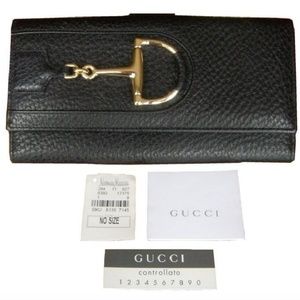 GUCCI Black Horsebit Continental Clutch / Wallet